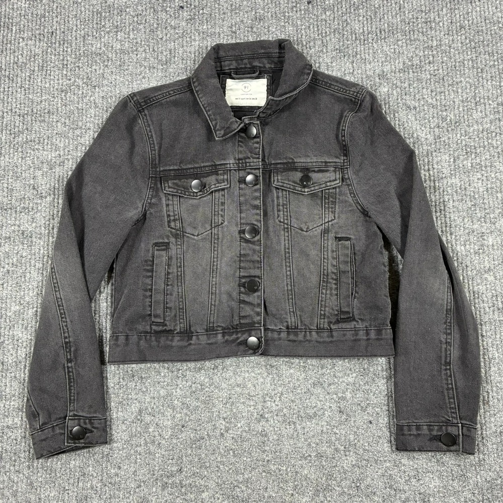 Cotton On Cropped Button Front Jean Jacket Womens Size US 4 Black Denim